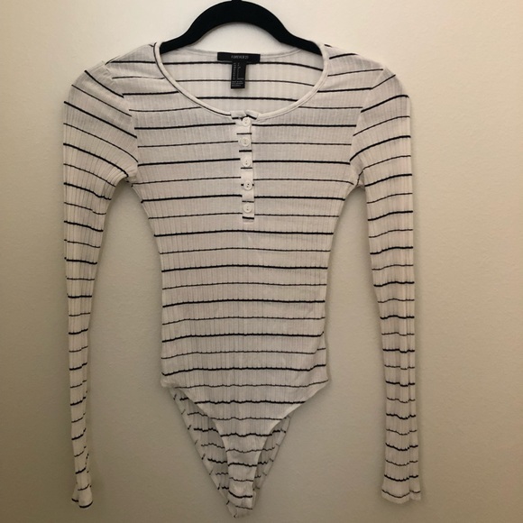 Forever 21 Tops - Black/white striped bodysuit